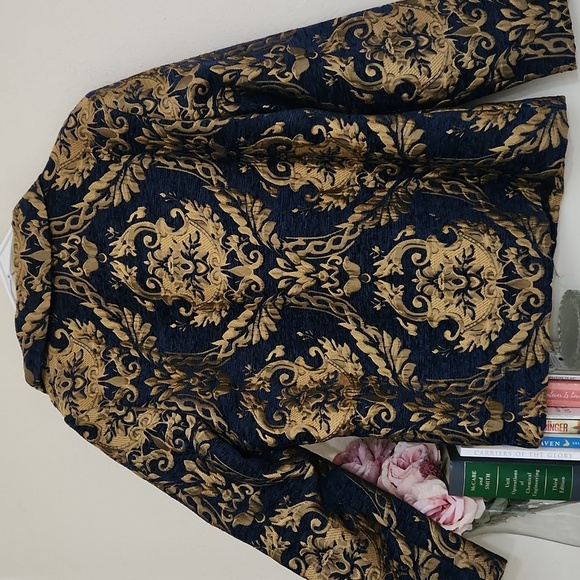 Elegant Tapestry Gold and Blue Women's Jacket XL Glam Formal Party Church - Picture 10 of 10